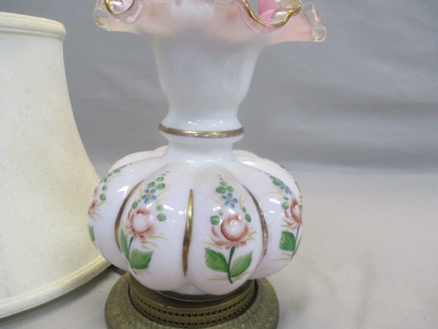 Vintage Fenton "Charleston Rose" Ruffled Crest Melon Lamps - 5