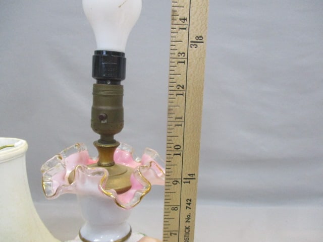 Vintage Fenton "Charleston Rose" Ruffled Crest Melon Lamps - 6