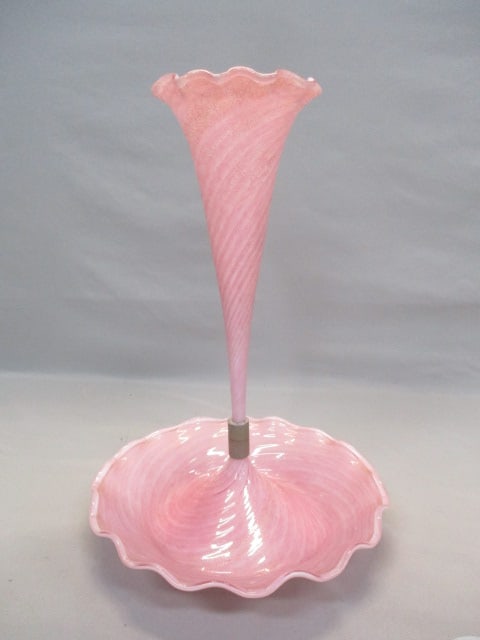 Vintage Pink Italian Murano Glass Epergne w/Center Horn (1 of 6)