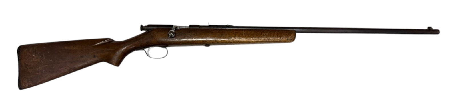 Savage Model 3B .22 S-L-LR Single Shot Bolt Action Rifle: S#: NSN | 26" Barrel | Single shot |||| CONDITION: Moderate. 80% original blue finish with scattered surface rust. Stock is in fair condition showing signs of lots of use, but still showing beautiful