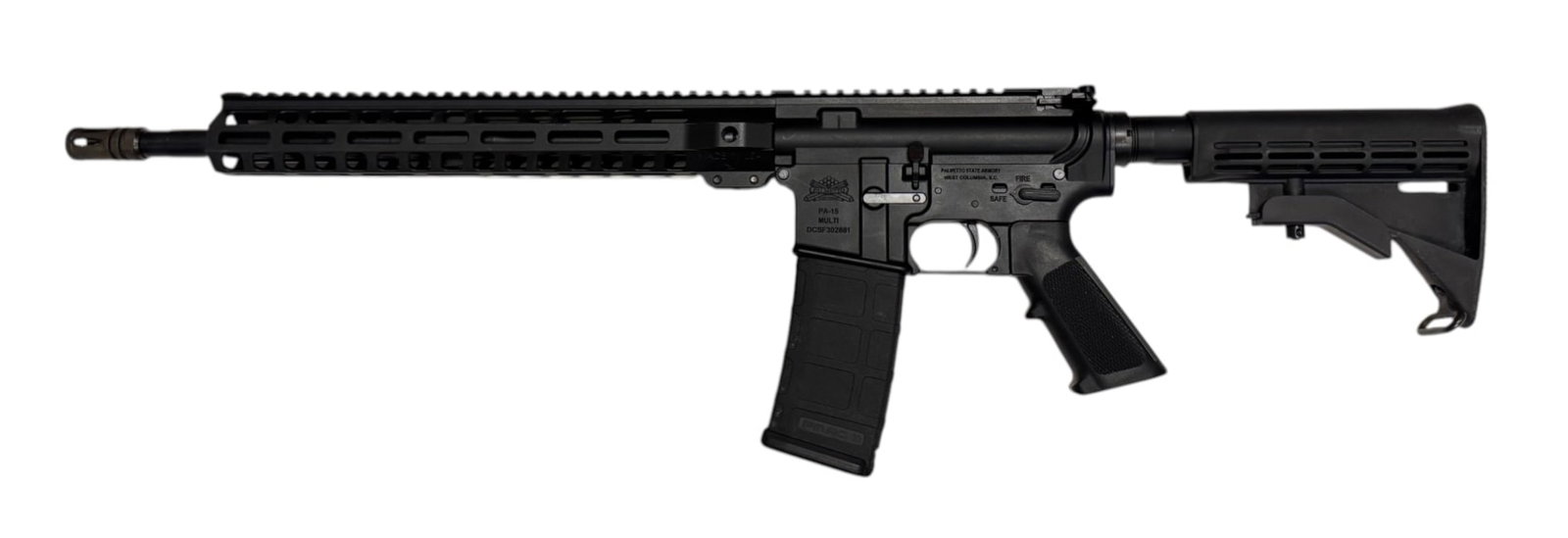 Excellent Palmetto State Armory PA-15 5.56mm NATO Semi-Automatic AR-15 Rifle: S#: DCSF302881 | 16", 1/7" Twist Barrel | Comes with (1) 30rd. Magazine | Milspec furniture |||| CONDITION: Excellent. Shows signs of use. Mechanically functions. Bore is excellent 