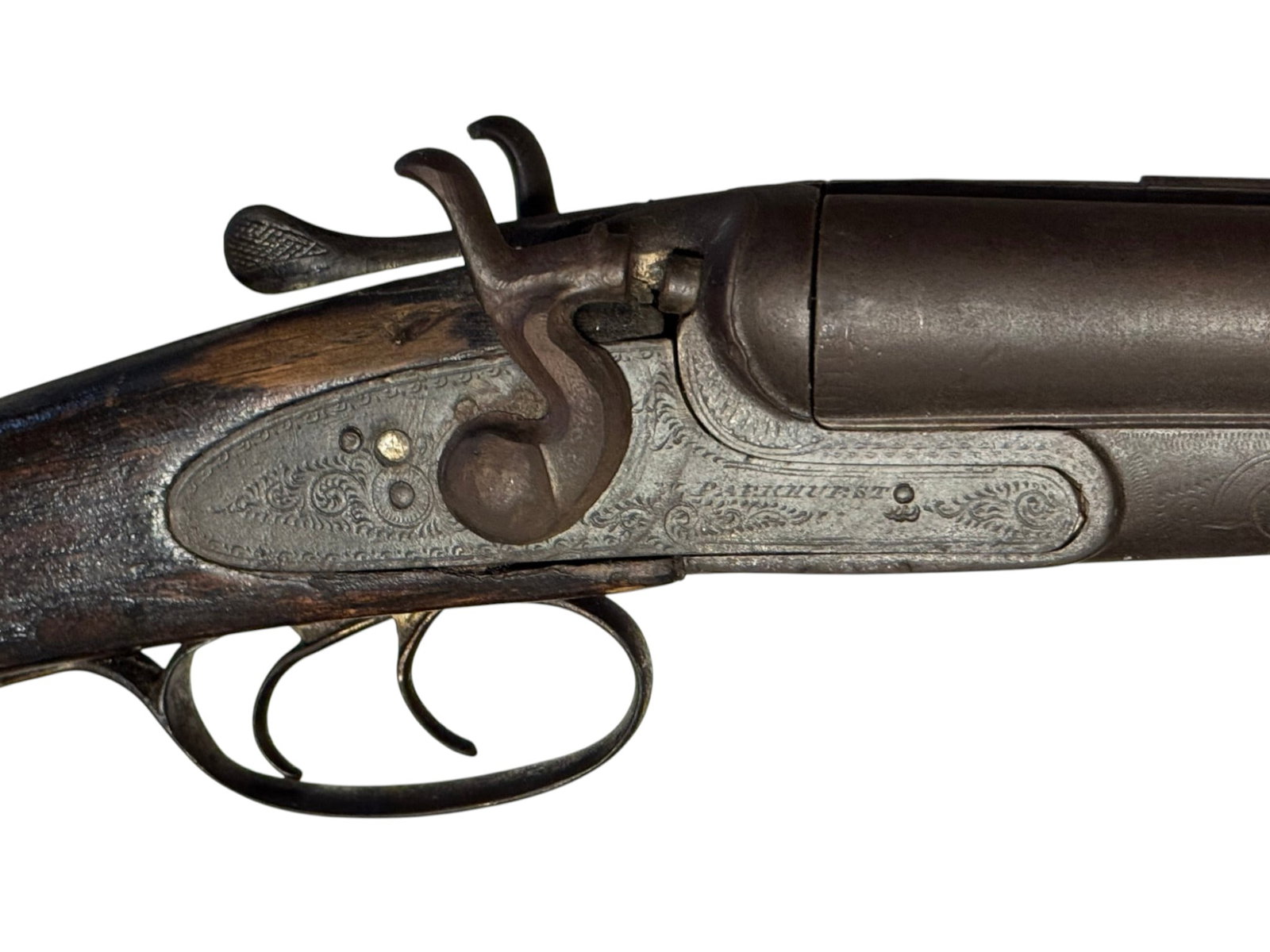 Antique Belgian W. Parkhurst Double Barrel SXS 12 GA. Hammer Shotgun - 20