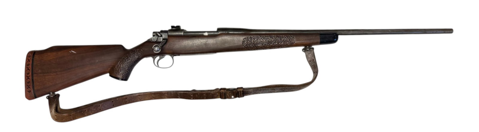 Winchester US Model 1917 .30-06 SPRG. Sporterized Bolt Action Rifle: S#: 441874 | 24" Barrel | Comes with one scope mount piece at rear. Receiver has been drilled and tapped for another mount | Wood Monte Carlo style stock with cheek rest and unique checkering grip. Co