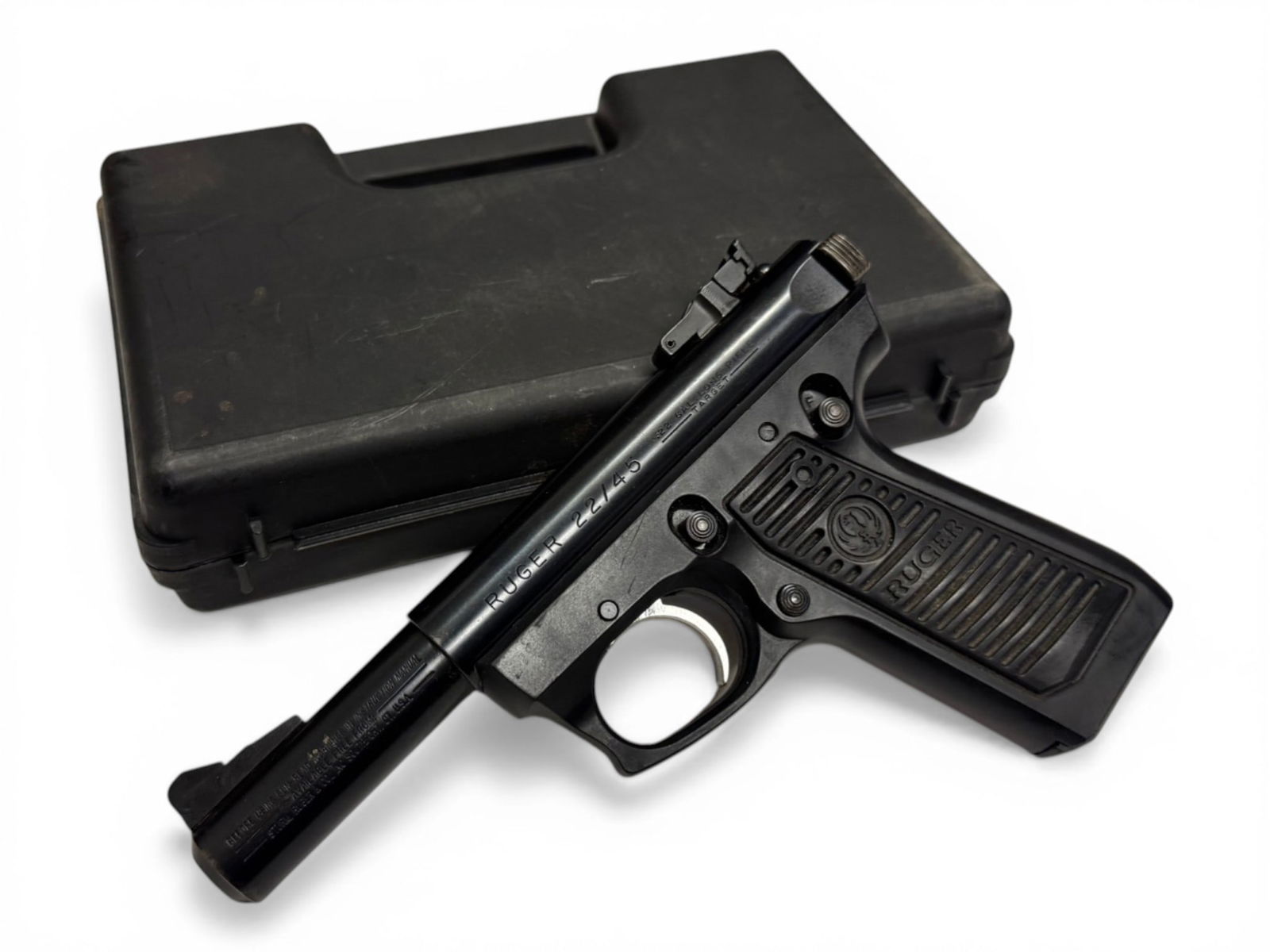 Excellent Ruger 22/45 Target .22 LR Semi-Automatic Pistol in Case: S#: 220-88806 | 5.25" Target Barrel | Comes with (1) magazine | Comes in a Springfield Armory hard case |||| CONDITION: Excellent. 98% original blue finish with some storage wear. Mechanically