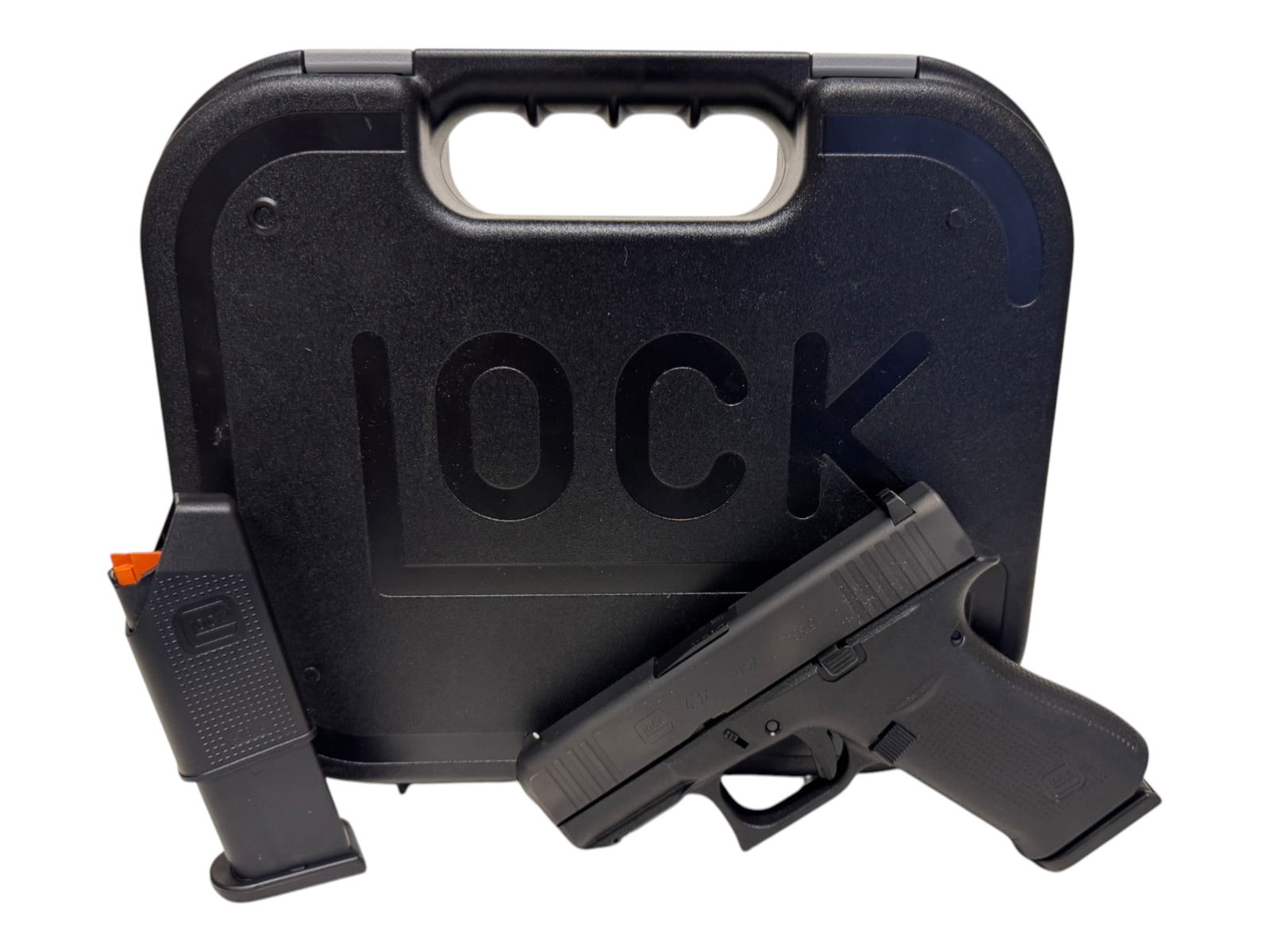 NIB Glock 43X Gen 4 Semi-Automatic 9mm Pistol: S#: ALAD137 | Comes in factory hard case with matching label, (2) 10rd. Magazines and speed loader | Has manual, cleaning rod and cleaning brush|||| CONDITION: New in box