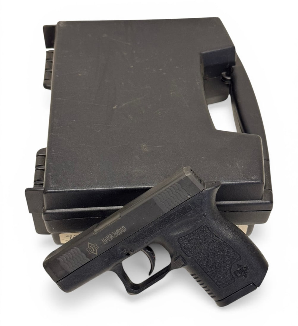 Diamondback Model DB380MS Semi-Automatic .380 ACP Pistol in Case: S#: ZC7813 | Comes in factory hard case with matching label, and (1) 5rd. Magazine |||| CONDITION: Very good with minor storage wear. Mechanically functions. Bore is excellent. 