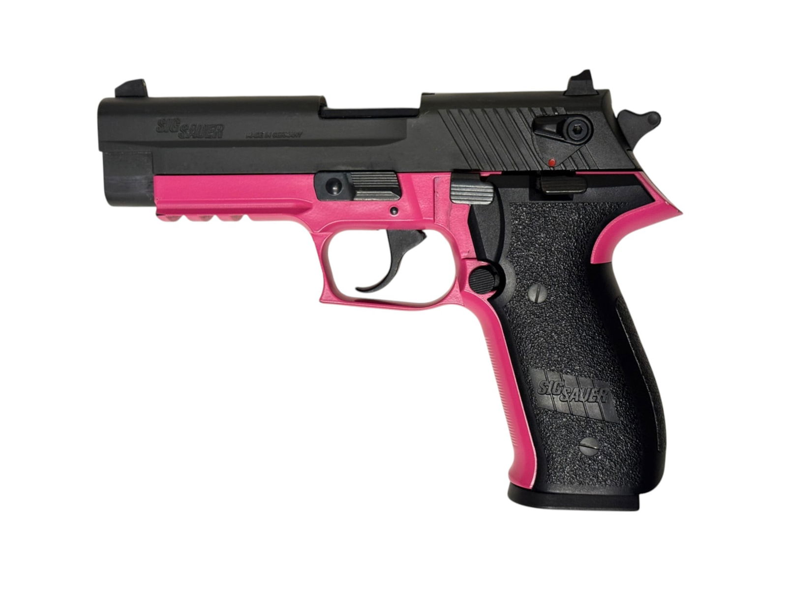 Excellent German Sig Sauer Mosquito Two-Tone Pink .22 LR Semi-Automatic Pistol: S#: F052158 | Comes with (1) 10-rd. magazine |||| CONDITION: Excellent, with minor signs of use. Beautiful Pink Color finish. Mechanically functions. Bore is excellent 