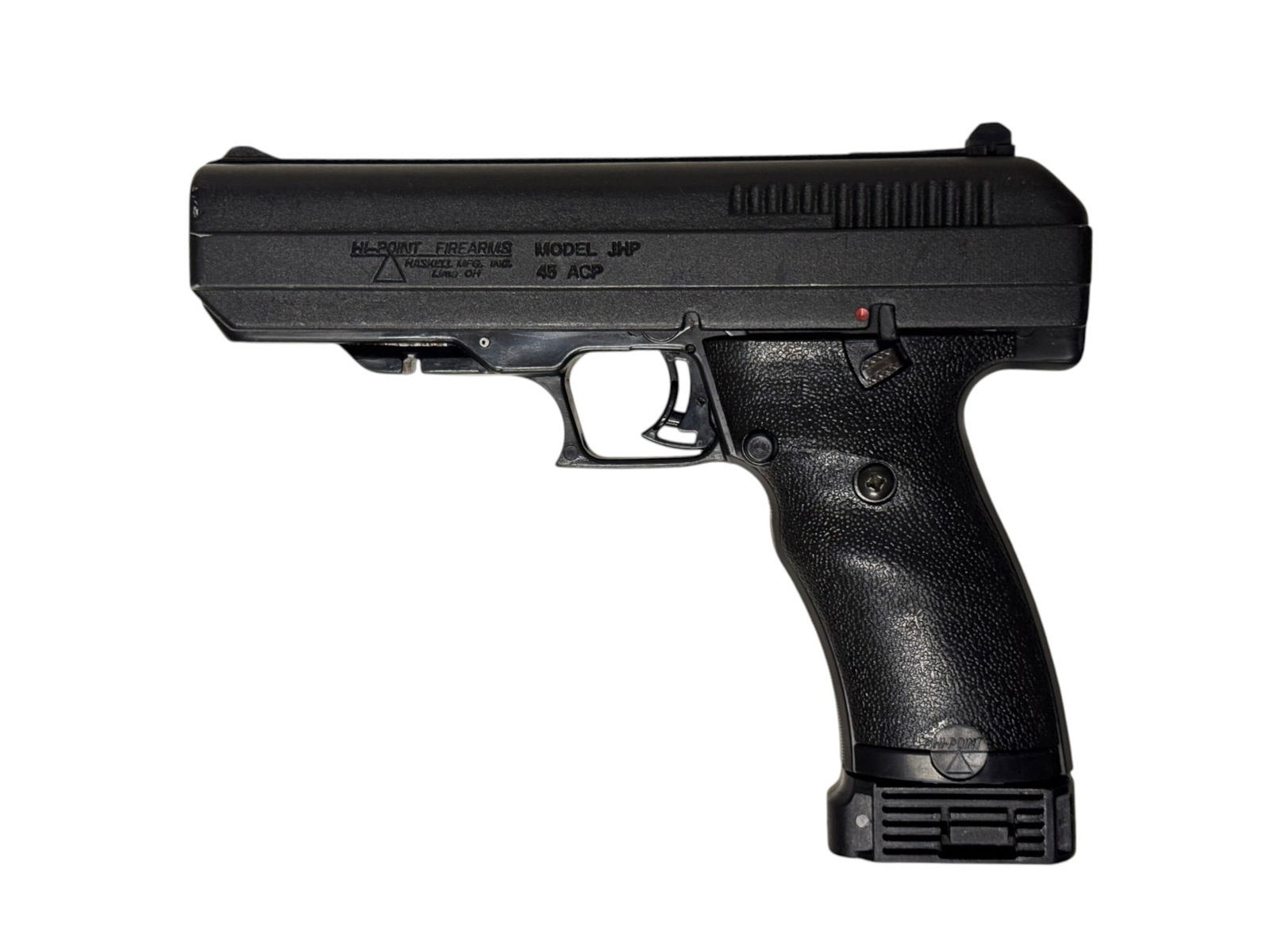 Excellent Hi-Point Model JHP .45 ACP Semi-Automatic Pistol: S#: X4329247 | Comes with (1) 9rd. magazine |||| CONDITION: Excellent with minor muzzle tip wear. Mechanically functions. Bore is excellent