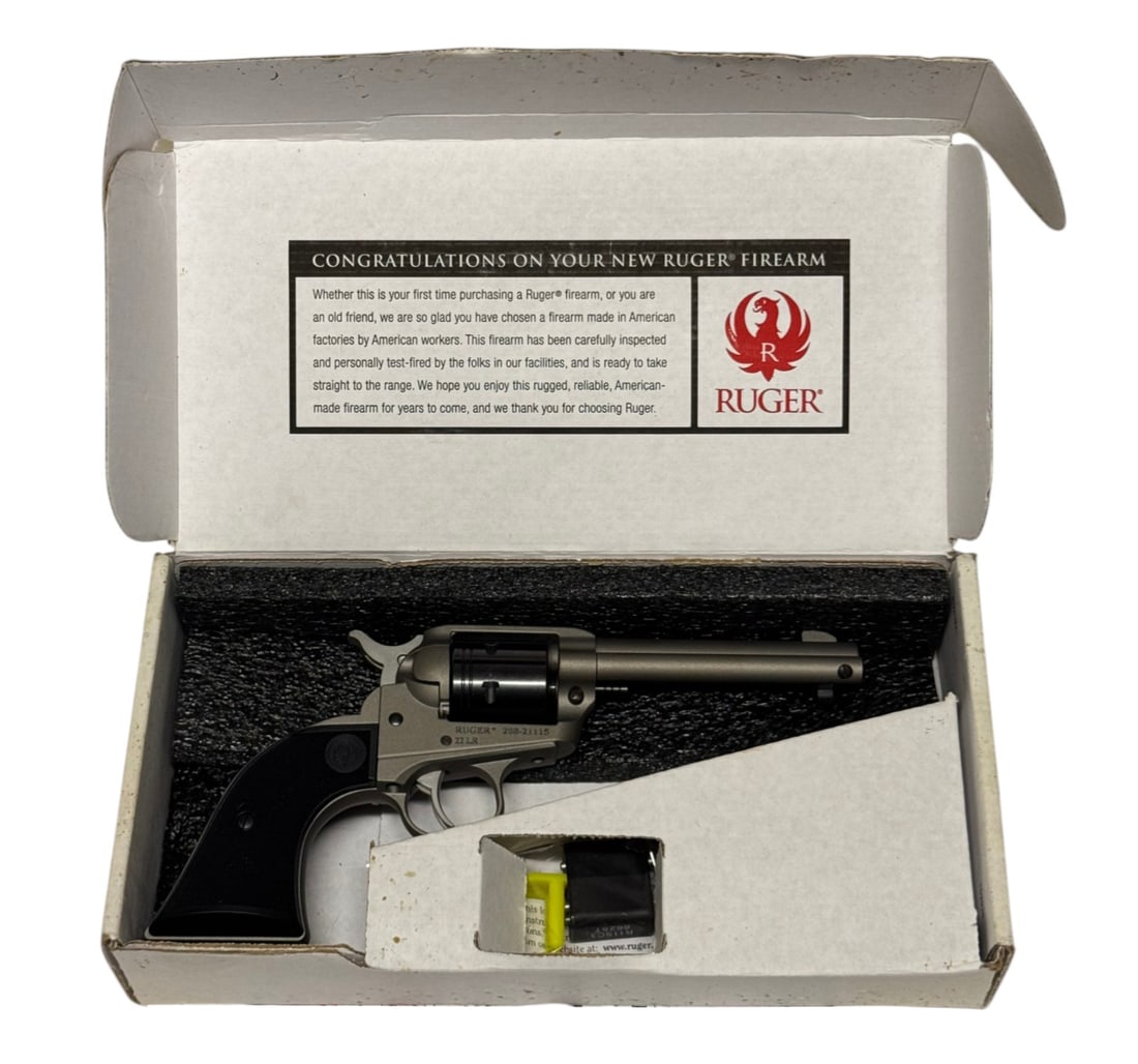 NIB Ruger Wrangler .22 LR Silver Cerakote Revolver: S#: 208-21115 | 4-5/8" Barrel | Features the desirable Silver Cerakote Factory Finish | A, 6-shot |||| CONDITION: New in box