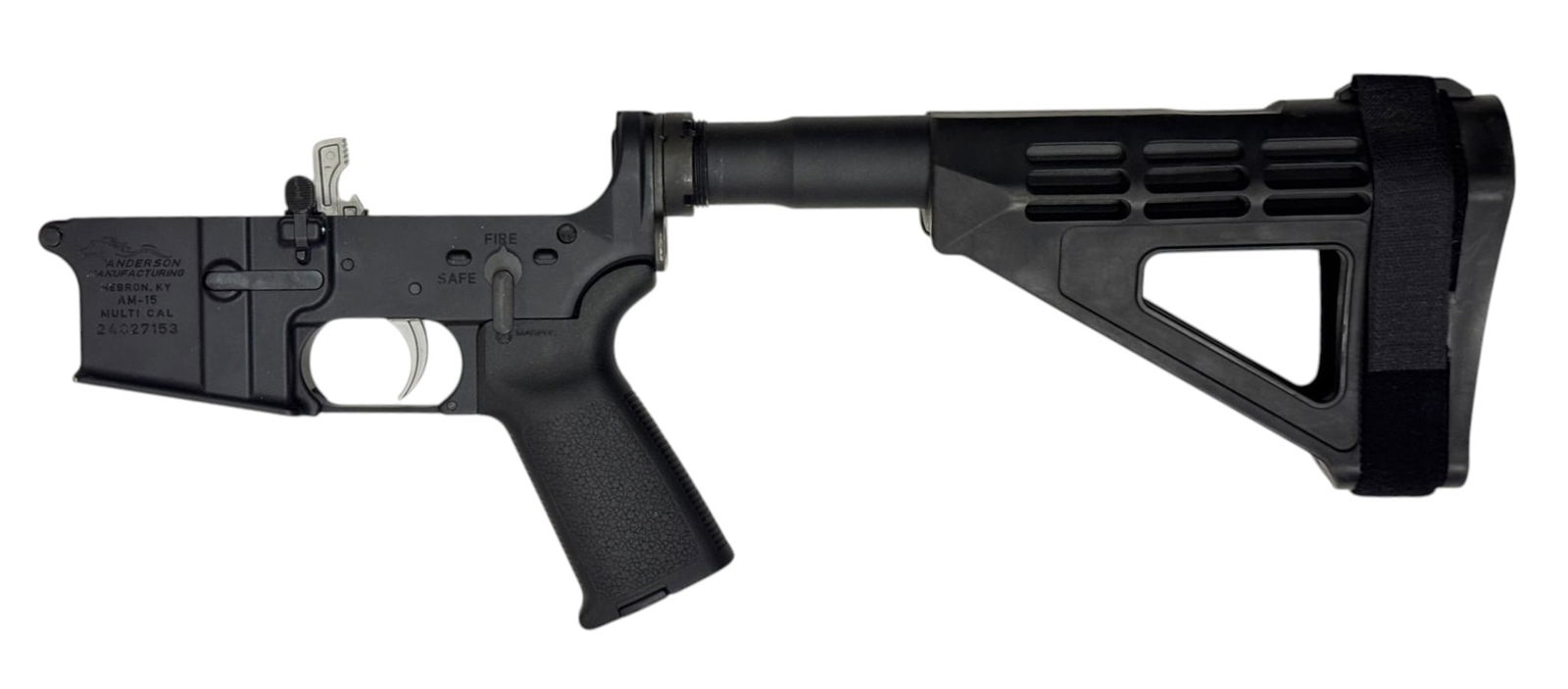 Anderson Arms AM-15 Multi-Caliber Complete Lower: S#: 24027153 | Comes with STI pistol brace |||| CONDITION: Very good, with minor wear. Mechanically functions