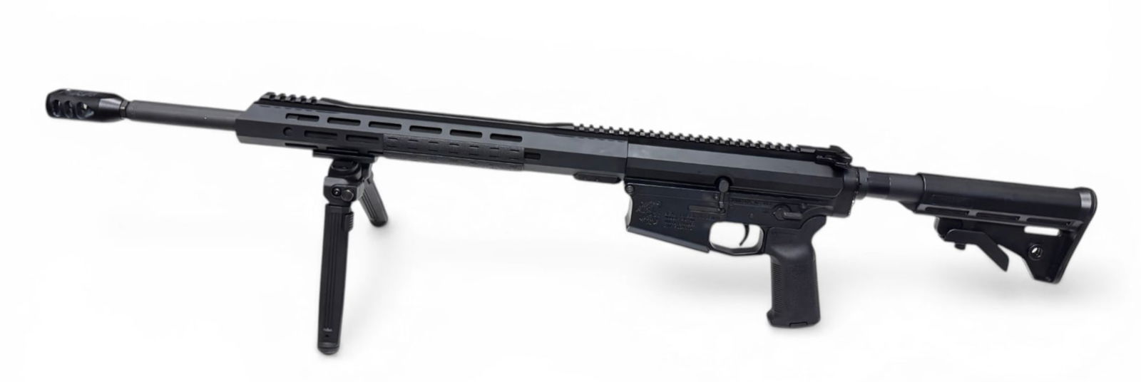 Excellent Bear Creek Arsenal BCA10 6.5 CREEDMOOR Semi-Automatic AR-10 Rifle w/ Bipod: S#: F034370 | 22”, 1:8” Twist Heavy Profile Barrel with Tank Muzzle Brake | 15” Handguard | Equipped with a Magpul bipod |||| CONDITION: Excellent. Shows signs of some use but overal