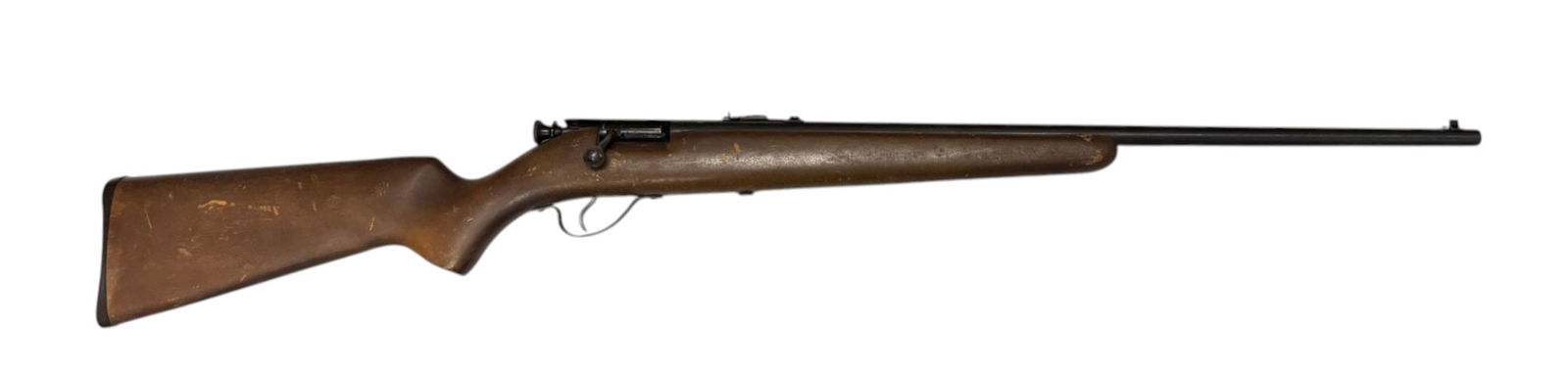 Springfield Model 120 .22 S-L-LR Bolt Action Single Shot Rifle: S#: R030651 | 24” Barrel | Manual Cocker |||| Condition: Good. 90% original blue finish. Spotted surface rust. Crisp and clear markings. Wood stock is good and solid with wear. Mechanically func