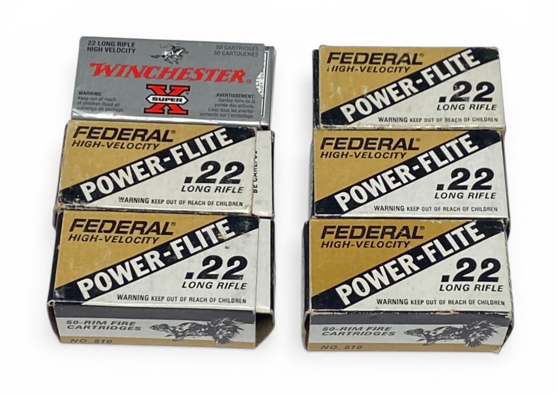 NIB 300rds. Of Various .22 LR Ammunition: 250rds. Of Federal Power Elite High Velocity and 50rds. Of Winchester 40gr. PowerPoint lead hollow points