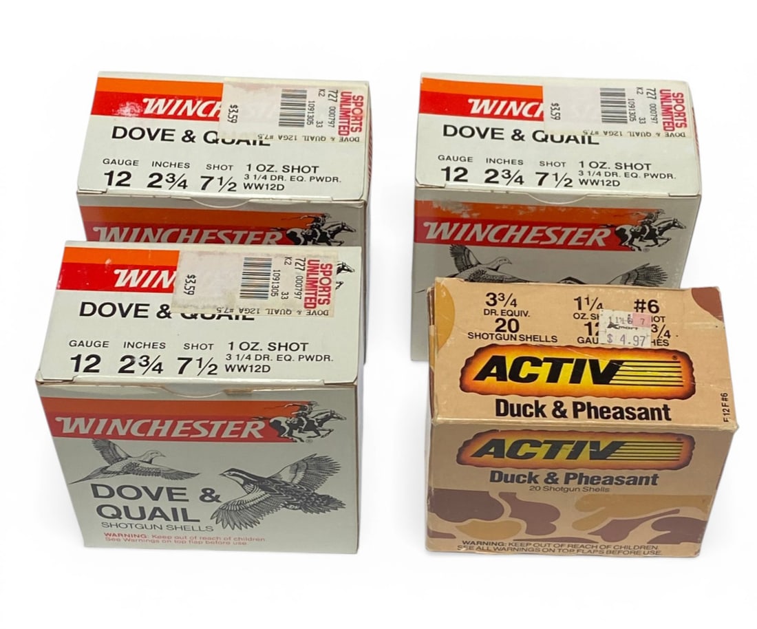 96rds. Of Various Shotgun Ammunition: 23rds. Of 12 GA. No.6 Shot 2-3/4" shell by Activ Duck and Pheasant and 73rds. Of 12 GA. 2-3/4" 7.5 shot Dove and Quail