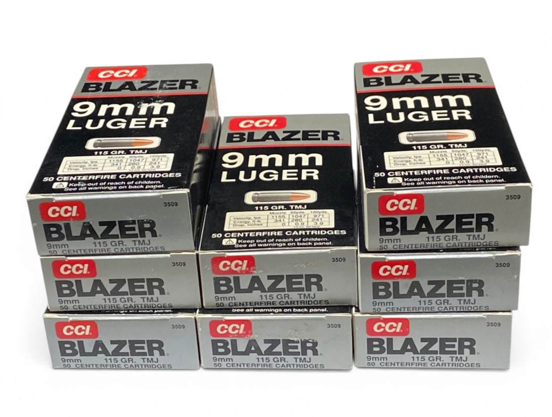 NIB 400rds. Of 9mm 115gr. TMJ CCI Blazer Ammunition: See photo(s) 