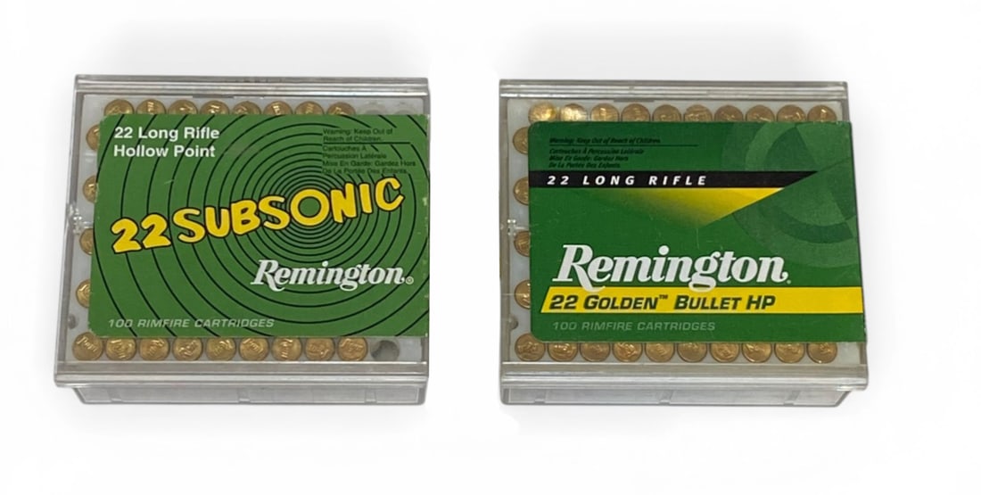 NIB 189rds. Of .22 LR Ammunition: 100rds. Of Remington .22 Golden Bullet HP 36gr. And 89rds. Of .22 LR Subsonic HP Remington 38gr. 