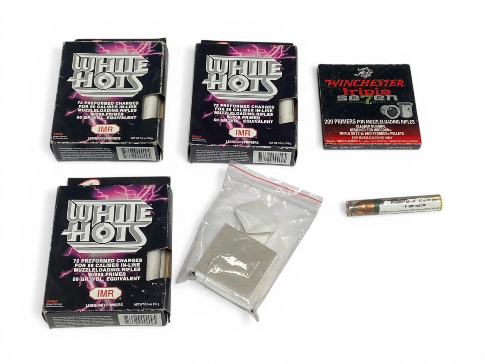 Lot of Blackpowder .50 CAL. Charges, Primers, Bullets and More: See photo(s) 