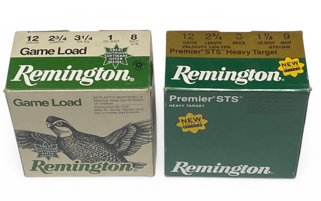 NIB 50rds. Of 12 GA. Remington Shotgun Ammunition: 25rds. Of no. 9 shot 2-3/4" Remington Premiere STS heavy target and 25rds. Of No. 8 shot 2-3/4" Remington Game Load ammunition 