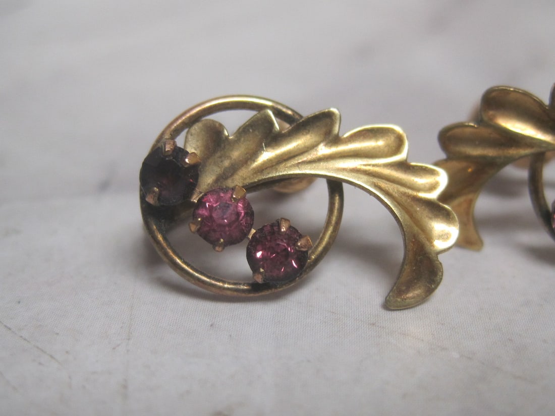 Vintage CT Gold Filled Screwback Earrings with Purple Stones - 2