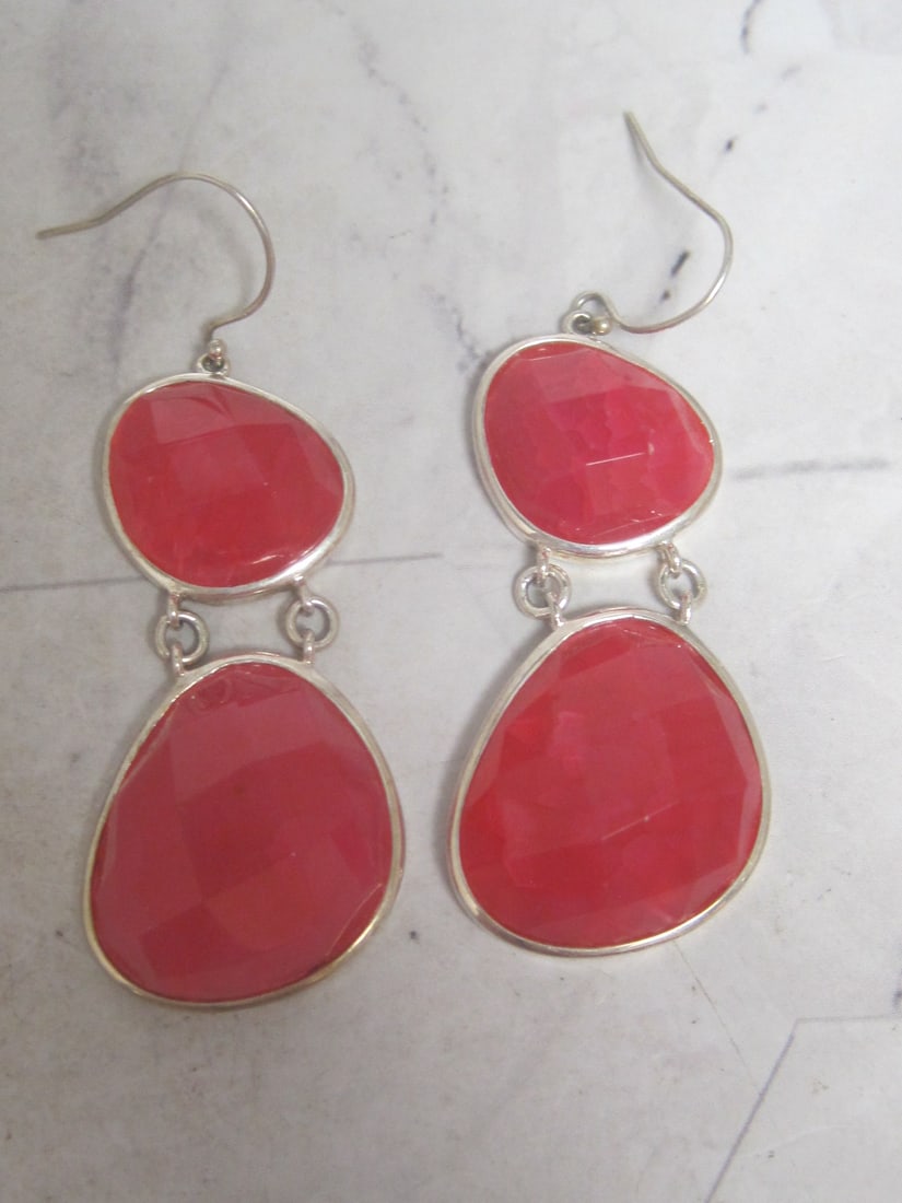 Sterling Silver Hot Pink Chalcedony Earrings: . 