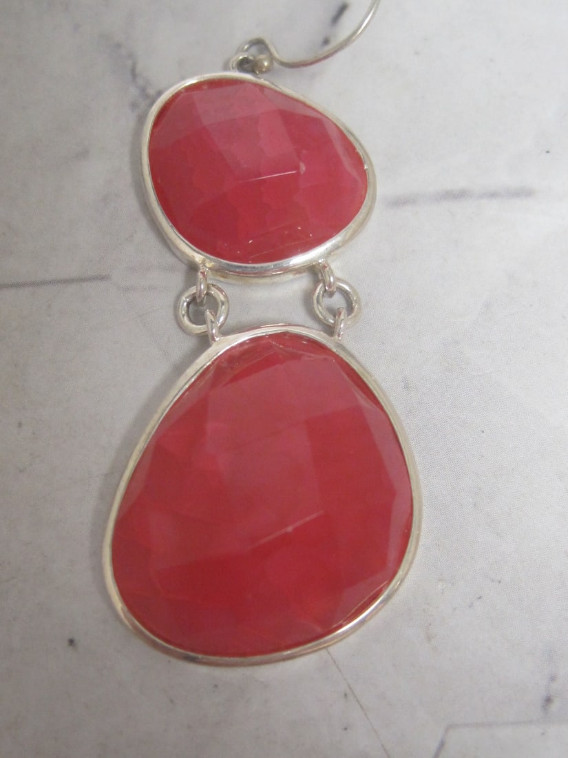 Sterling Silver Hot Pink Chalcedony Earrings - 2