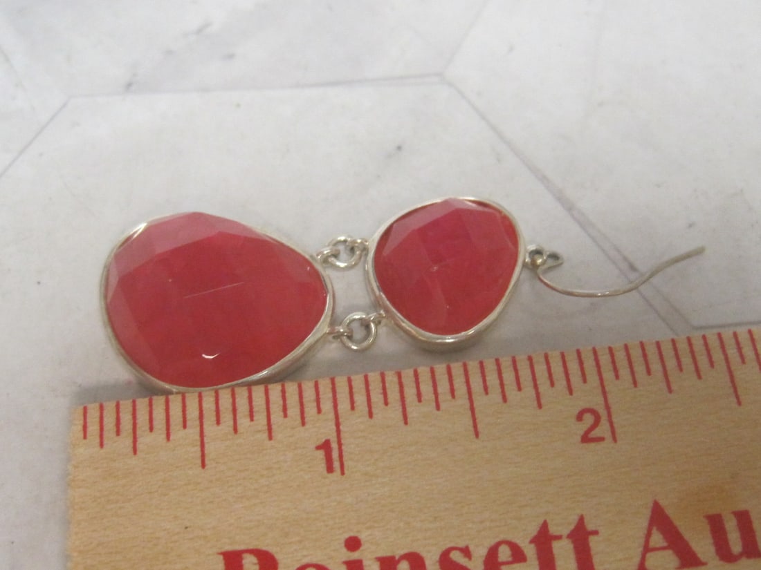 Sterling Silver Hot Pink Chalcedony Earrings - 3
