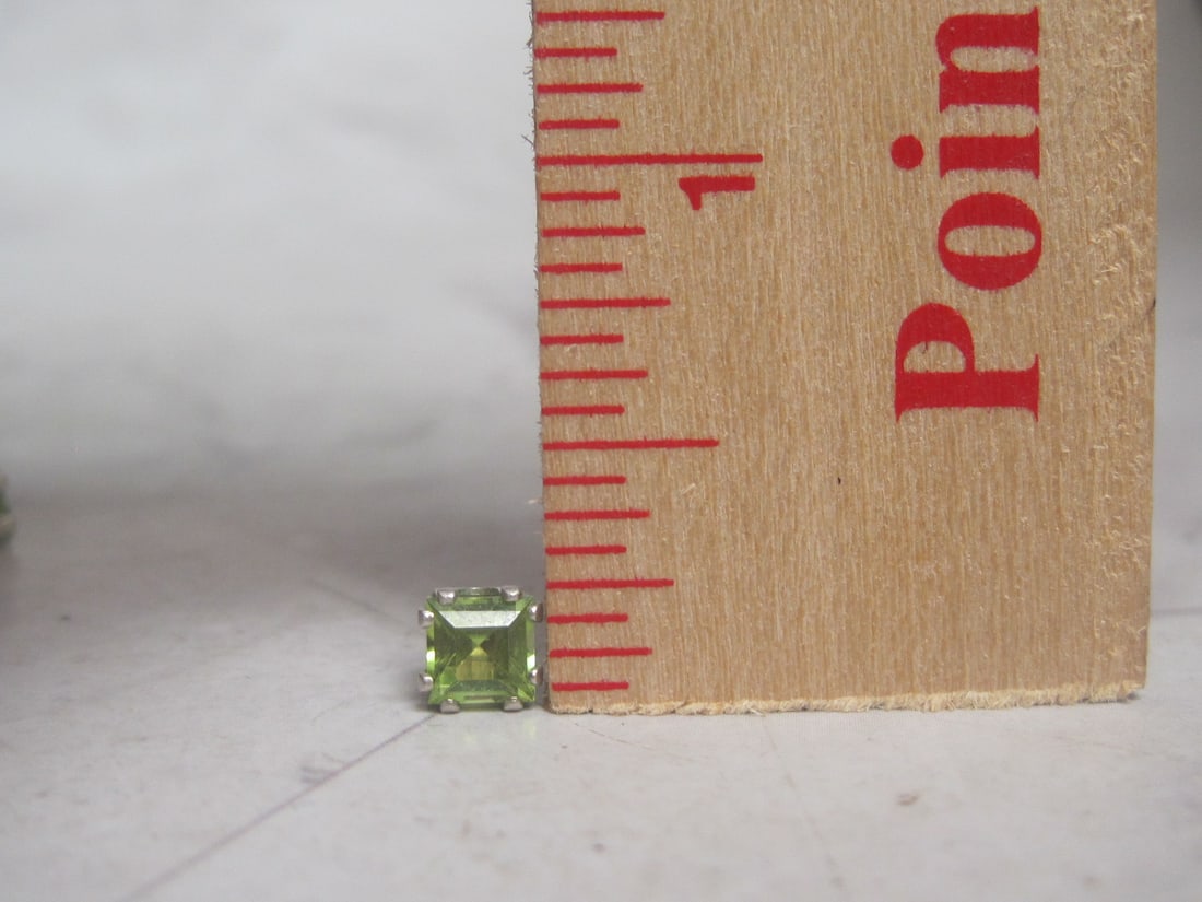 Sterling Silver Square-cut Peridot Stud Earrings - 3