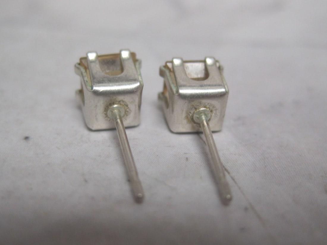 Sterling Silver Square-cut Citrine Stud Earrings - 2