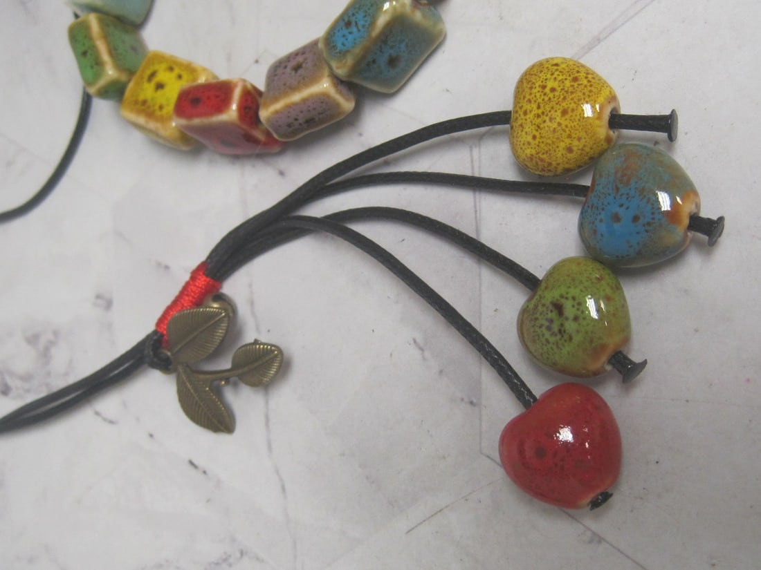 Bohemian Leaf & Hearts Bead Lariat Necklace & Cubic Beads Bracelet - 2