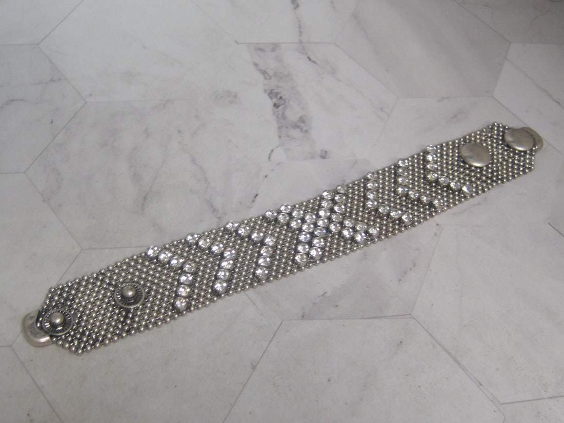 8" Vintage Liquid Metal Mesh Bracelet with Rhinestones: .