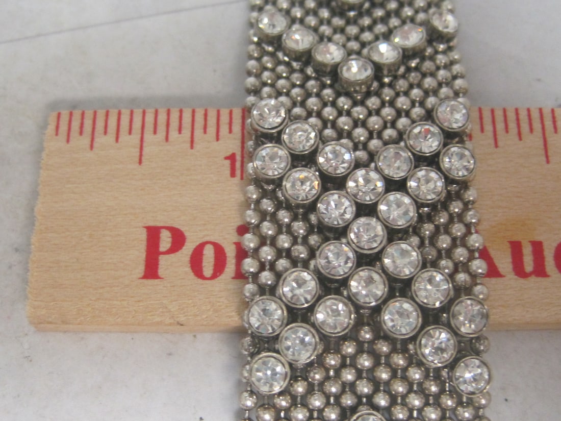 8" Vintage Liquid Metal Mesh Bracelet with Rhinestones - 4