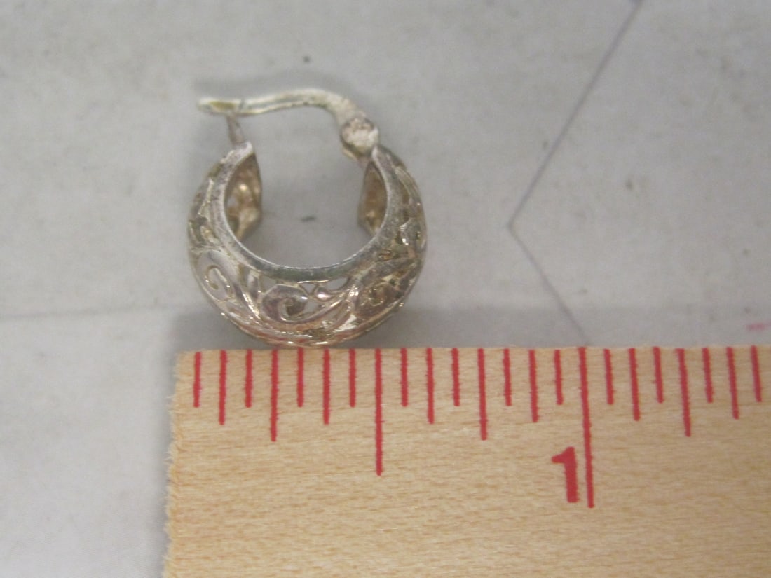 Sterling Silver Filigree Hoop Earrings - 3
