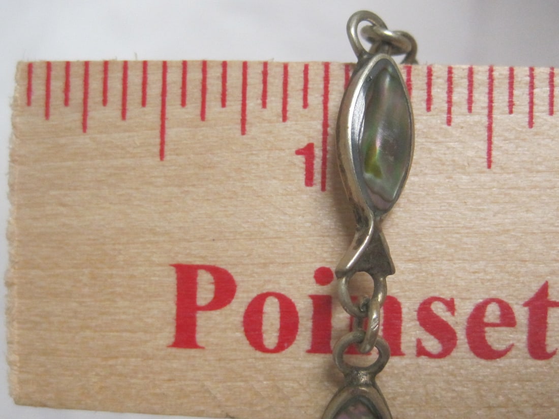 8" Sterling Silver Mother of Pearl Fish Link Bracelet - 4