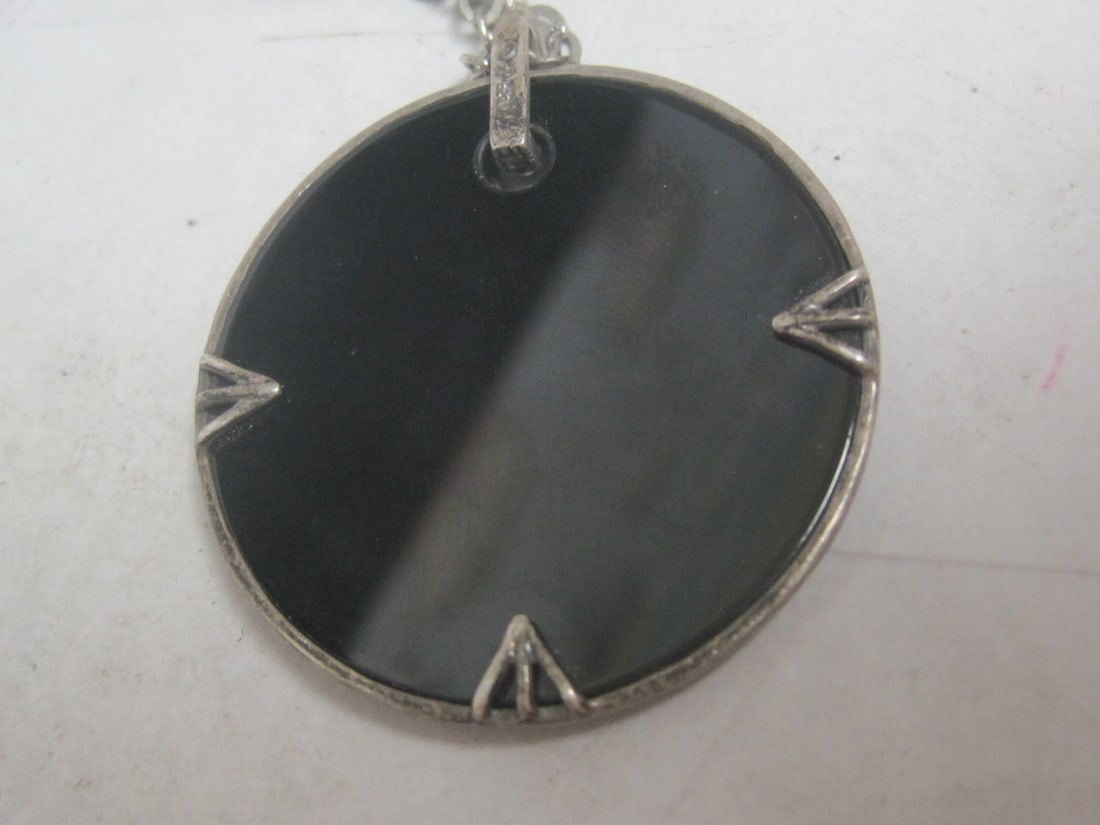 Sterling Silver Onyx & Marcasite Pendant on 18" Sterling Silver Chain - 3