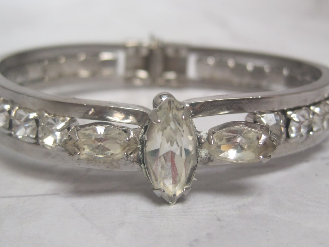 Vintage Rhinestone Hinged Cuff Bracelet - 2