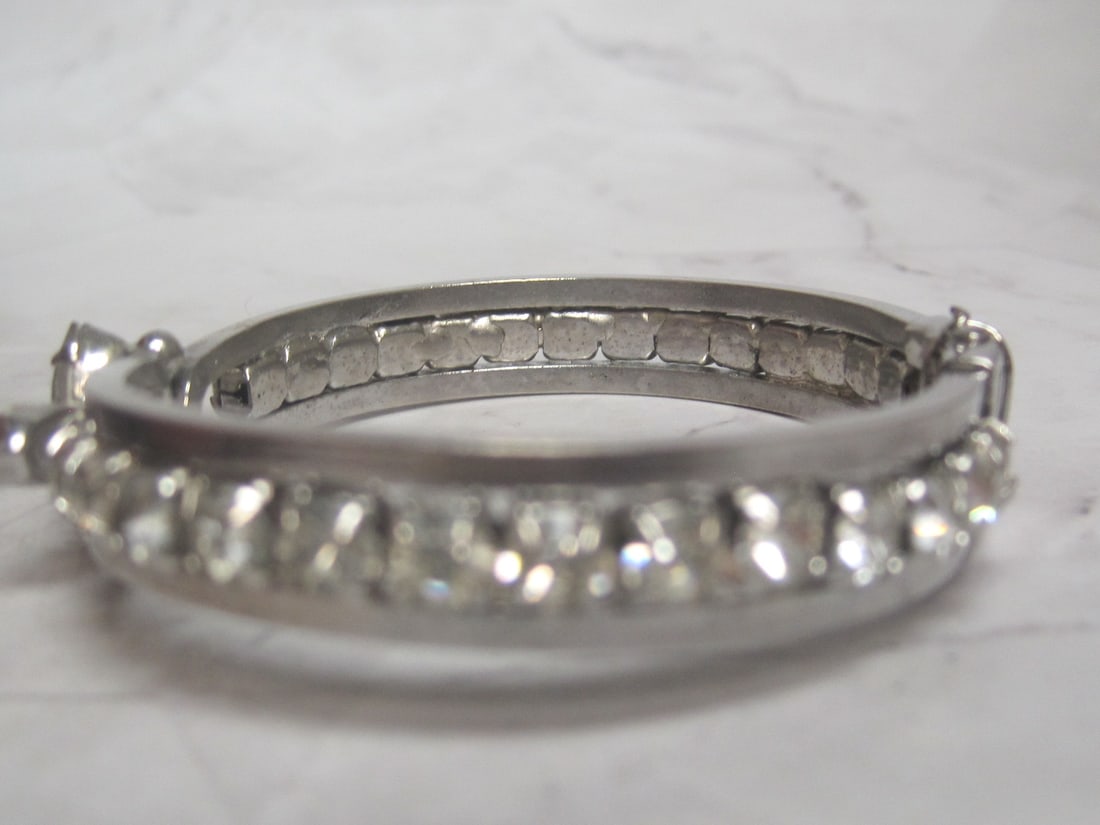 Vintage Rhinestone Hinged Cuff Bracelet - 3