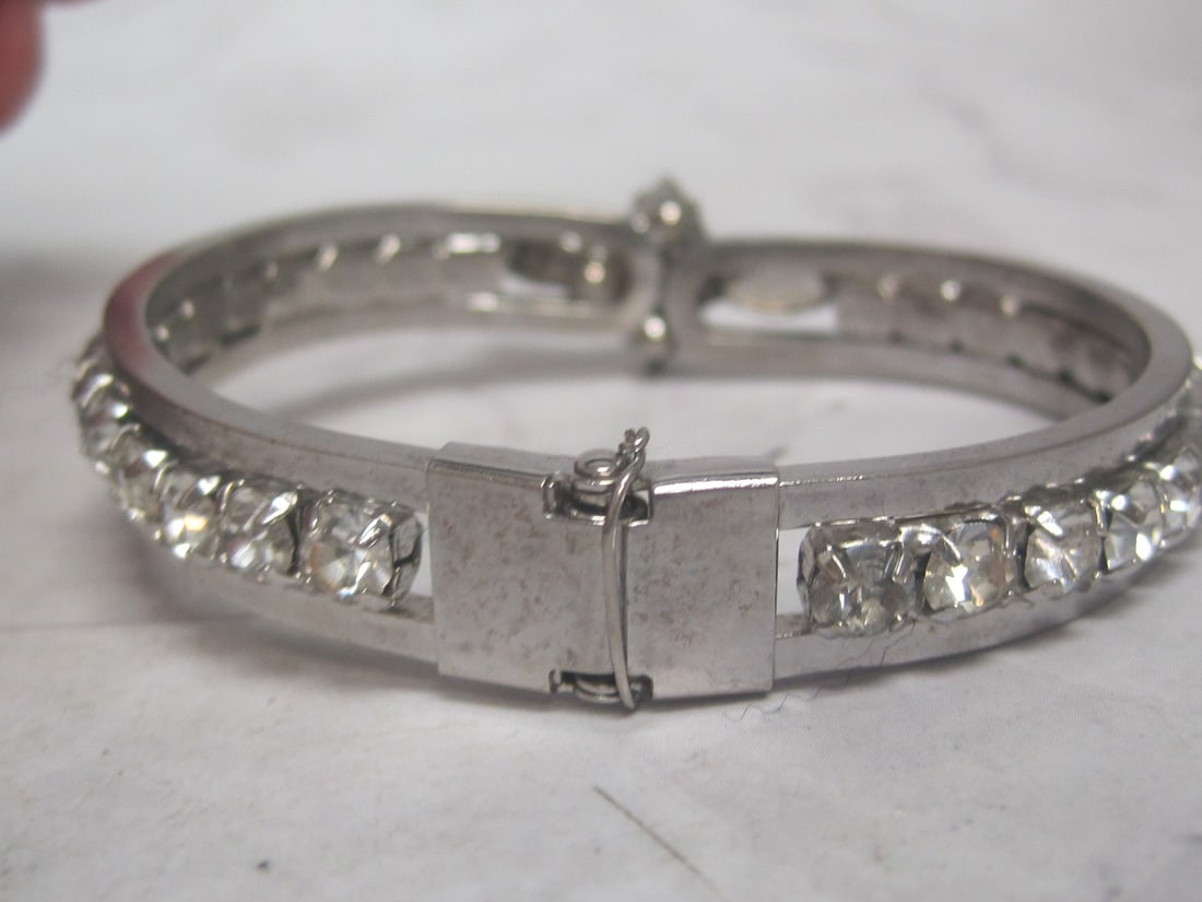 Vintage Rhinestone Hinged Cuff Bracelet - 4