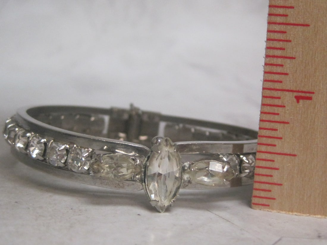 Vintage Rhinestone Hinged Cuff Bracelet - 6