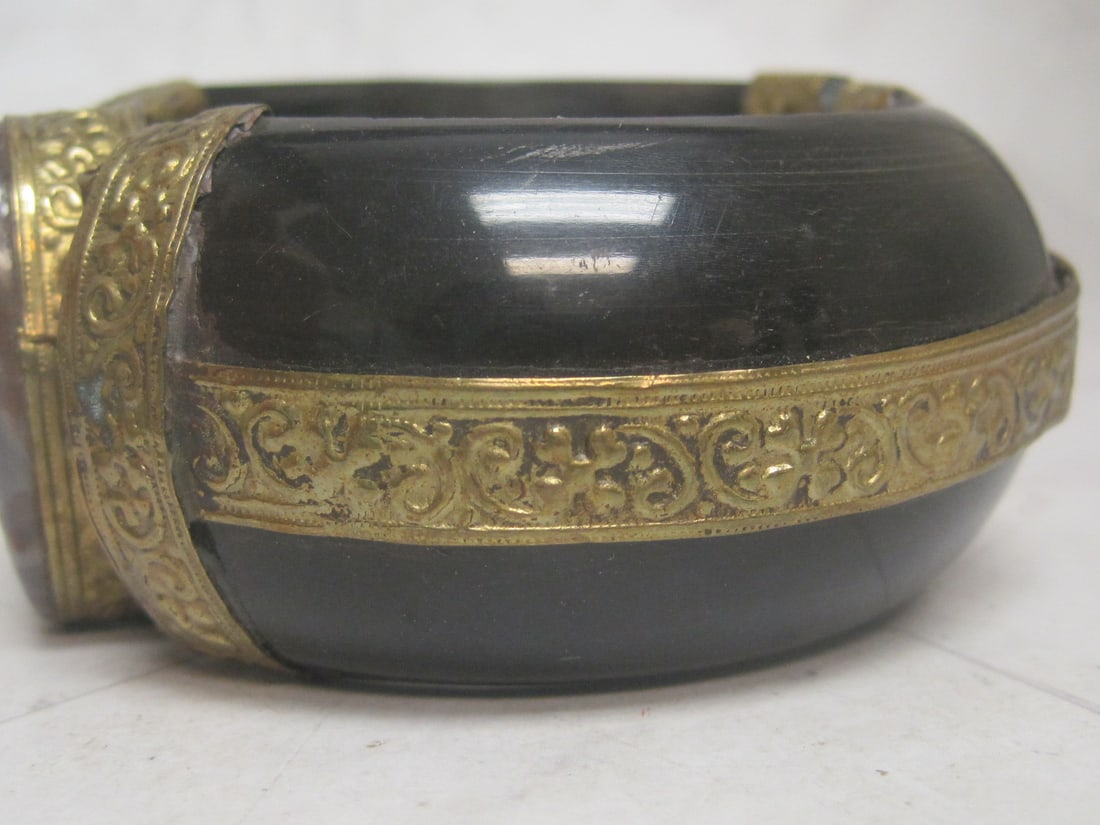 Vintage Wide Bangle Bracelet with Brass Accents & Agate Stone - 2