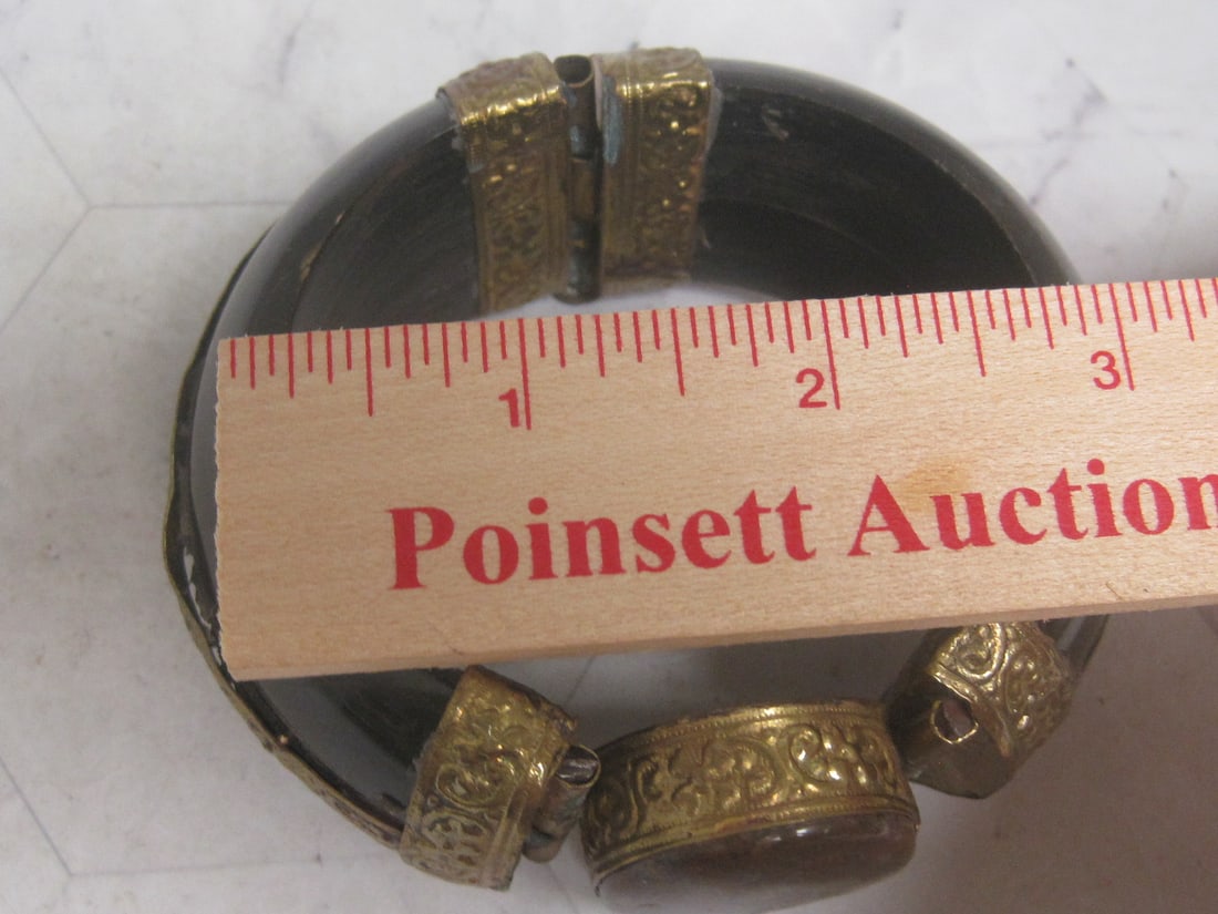 Vintage Wide Bangle Bracelet with Brass Accents & Agate Stone - 5