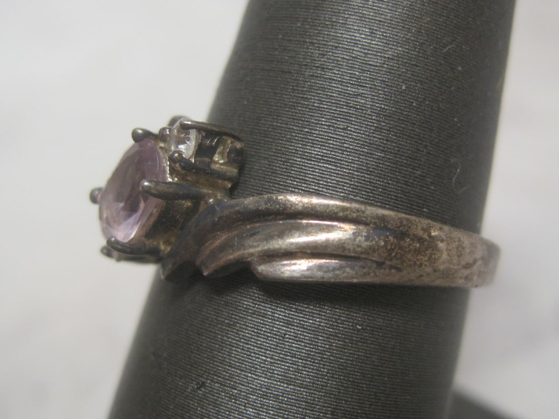 Sterling Silver Ring with Purple & CZ Stones - 2