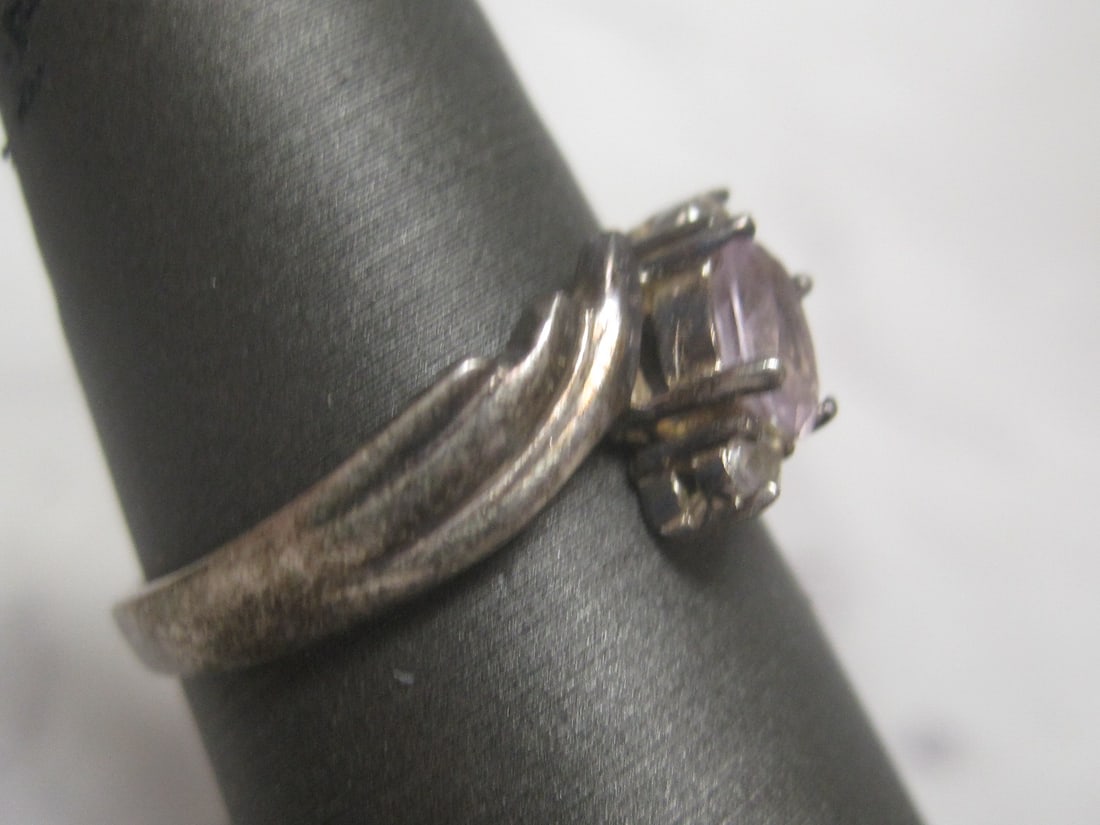 Sterling Silver Ring with Purple & CZ Stones - 3
