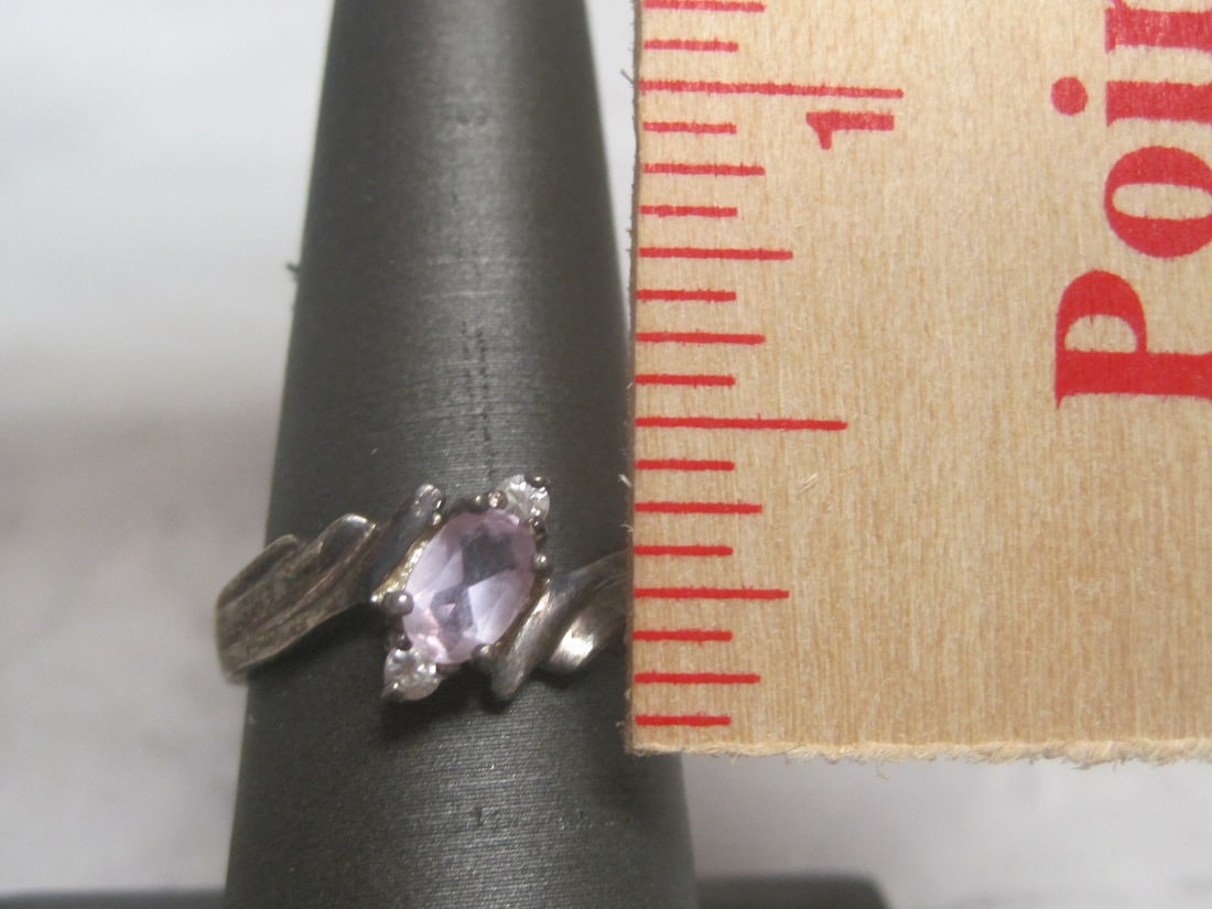 Sterling Silver Ring with Purple & CZ Stones - 4