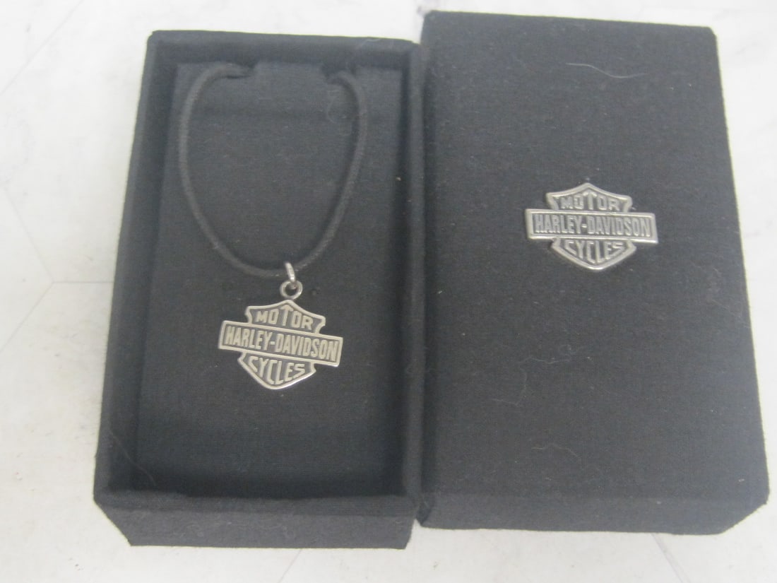 Sterling Silver Harley Davidson Necklace on Black Cord (1 of 3)