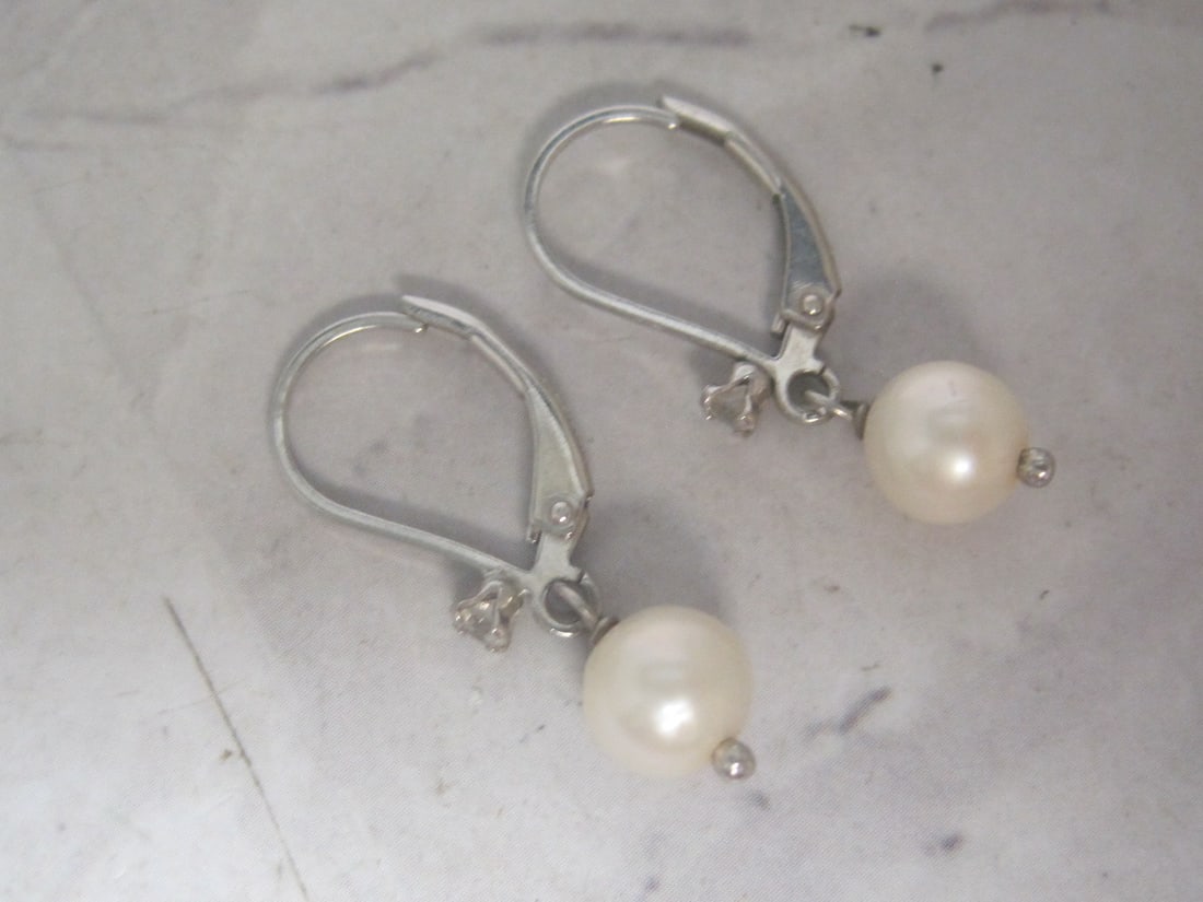 Sterling Silver Pearl Leverback Earrings (1 of 2)