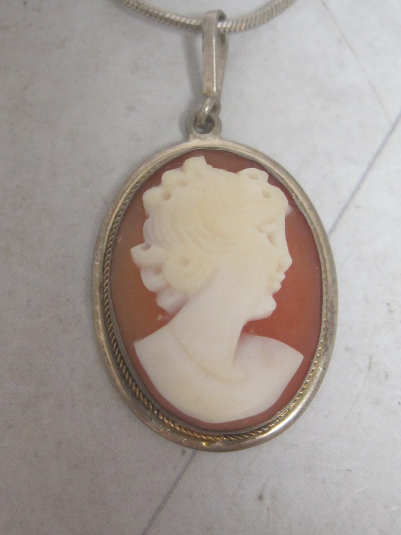 Vintage Cameo Pendant on 18" Sterling Silver Chain - 2