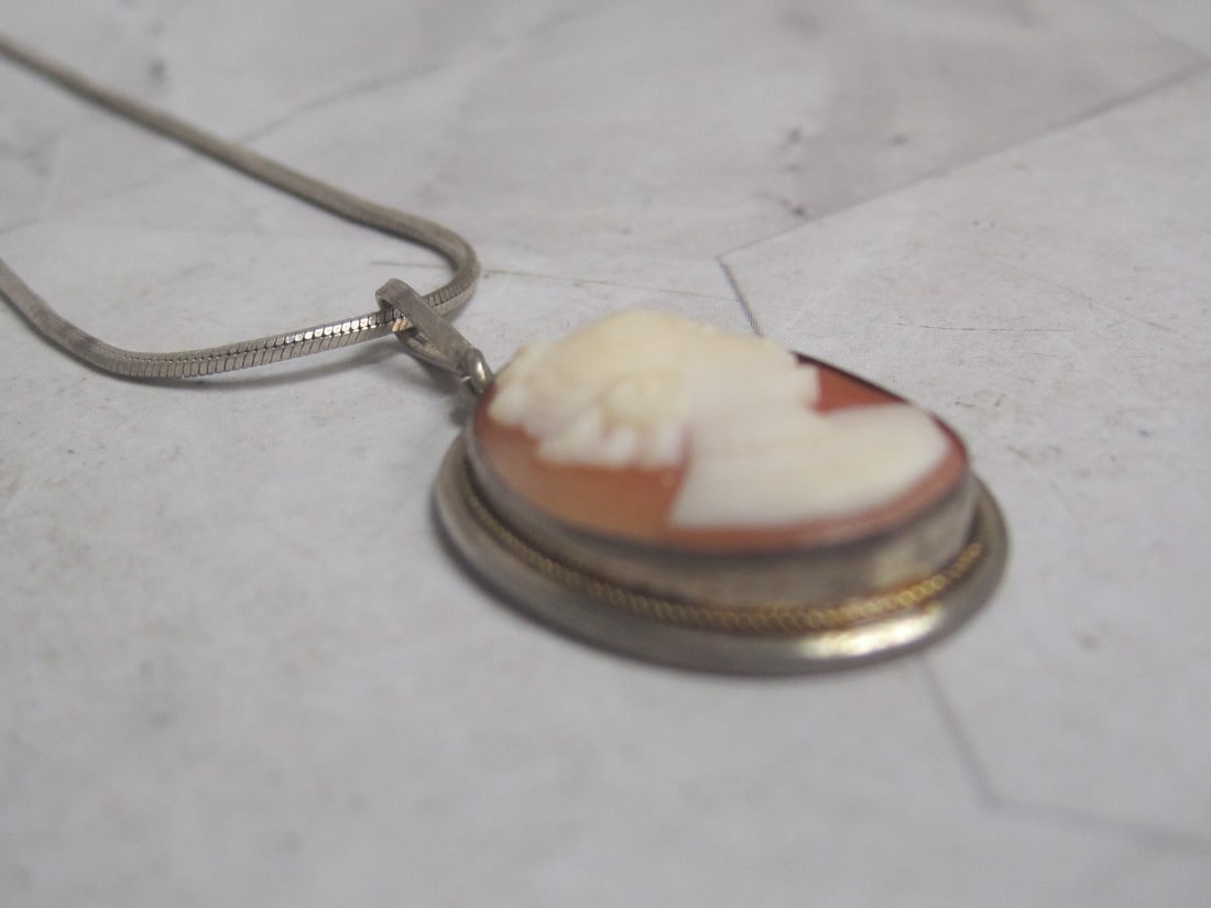 Vintage Cameo Pendant on 18" Sterling Silver Chain - 3