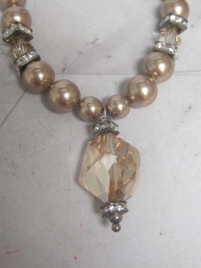 Faux Pearl Necklace with Crystal Pen & Spacers - 2