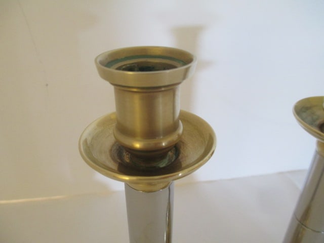 Pair of 2 Tone Brass Candle Sticks - 2