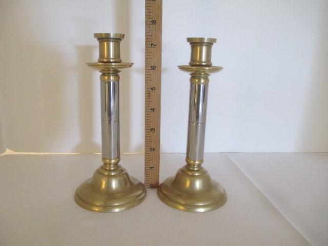 Pair of 2 Tone Brass Candle Sticks - 5